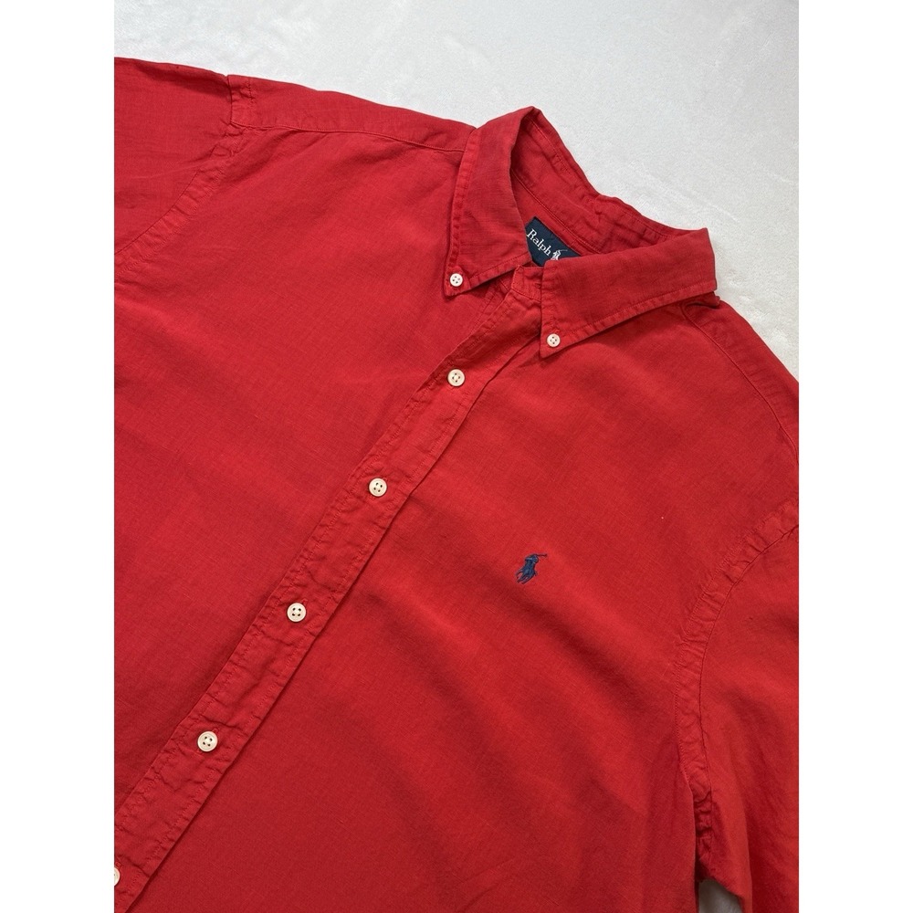 Polo Ralph Lauren Classic Fit Red Linen Silk Button Front Shirt Mens Large